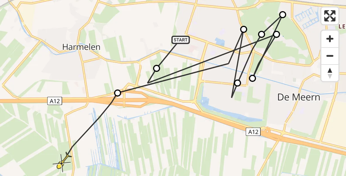 Routekaart van de vlucht: Politieheli naar Harmelen