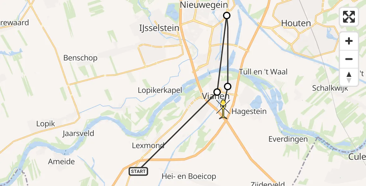 Routekaart van de vlucht: Politieheli naar Vianen