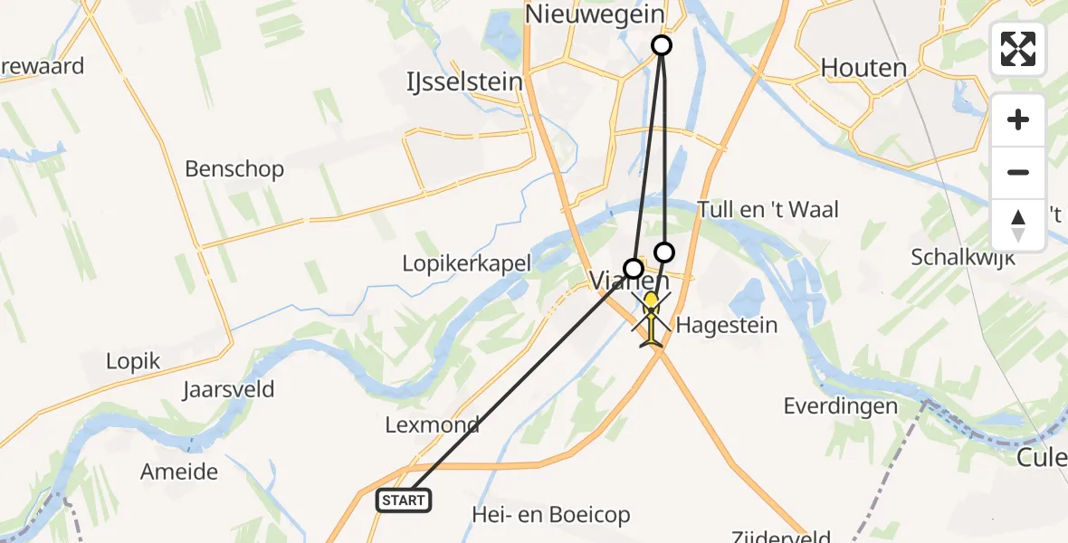 Routekaart van de vlucht: Politiehelikopter naar Vianen