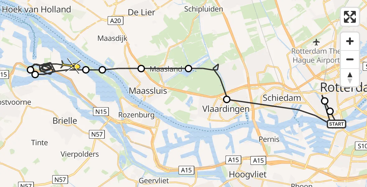 Routekaart van de vlucht: Politiehelikopter naar Europoort