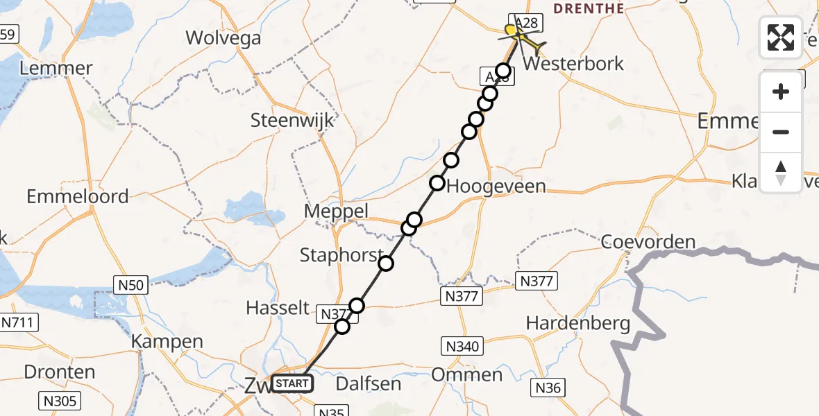 Routekaart van de vlucht: Lifeliner 4 naar Beilen