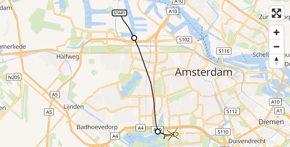 Routekaart van de vlucht: Lifeliner 1 naar VU Medisch Centrum Amsterdam