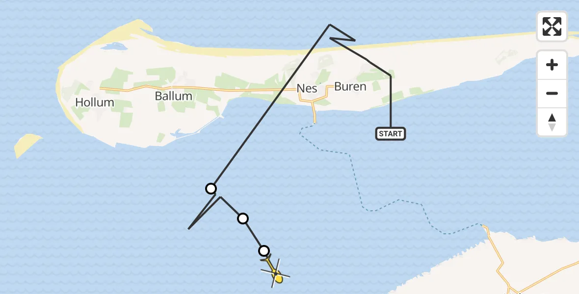 Routekaart van de vlucht: Ambulancehelikopter naar Ferwert