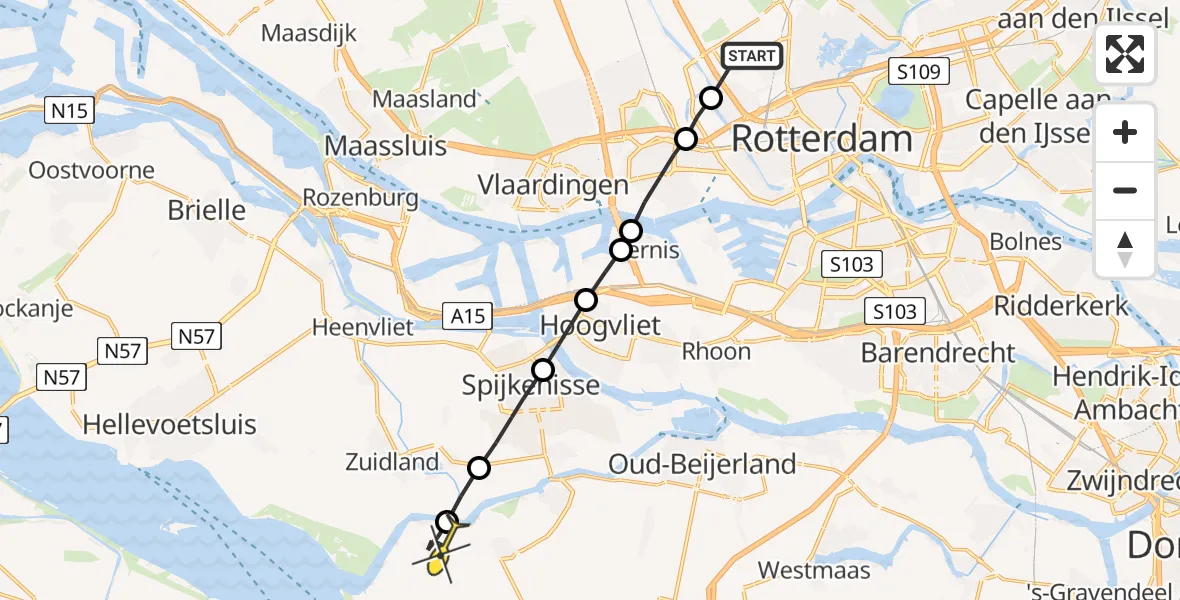 Routekaart van de vlucht: Lifeliner 2 naar Goudswaard