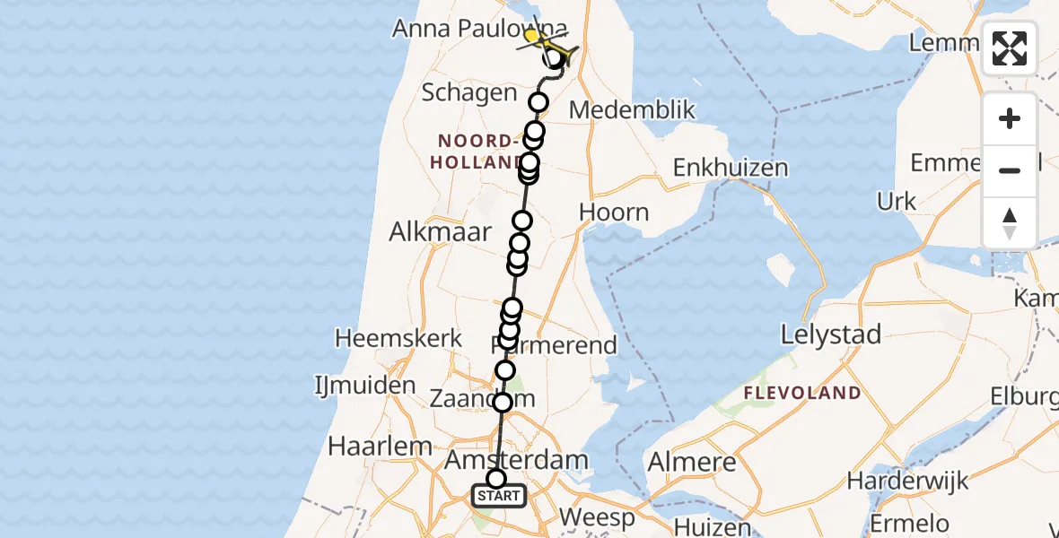 Routekaart van de vlucht: Lifeliner 1 naar Slootdorp