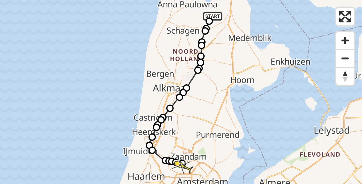 Routekaart van de vlucht: Lifeliner 1 naar Amsterdam Heliport