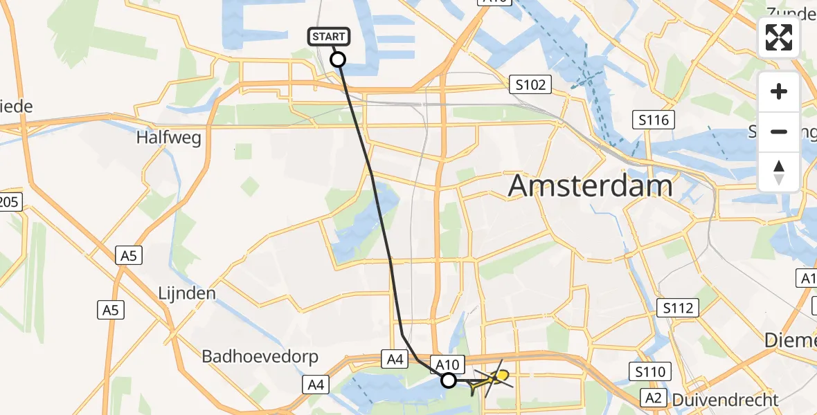Routekaart van de vlucht: Lifeliner 1 naar VU Medisch Centrum Amsterdam