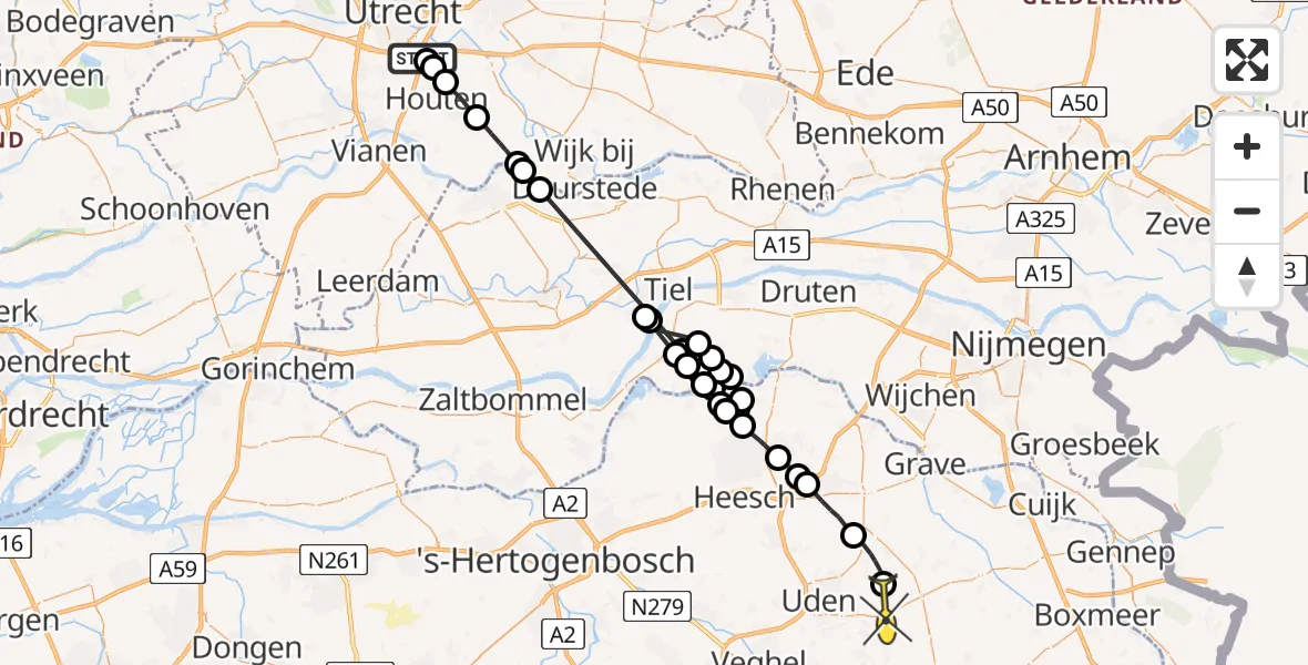 Routekaart van de vlucht: Politieheli naar Vliegbasis Volkel