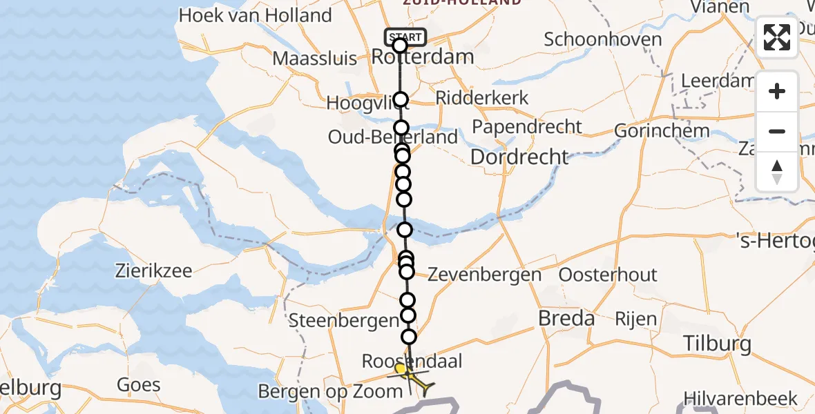 Routekaart van de vlucht: Lifeliner 2 naar Roosendaal