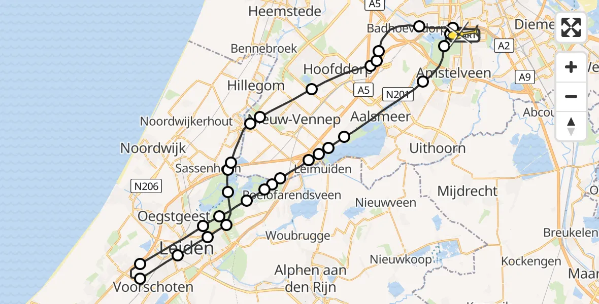 Routekaart van de vlucht: Lifeliner 1 naar VU Medisch Centrum Amsterdam