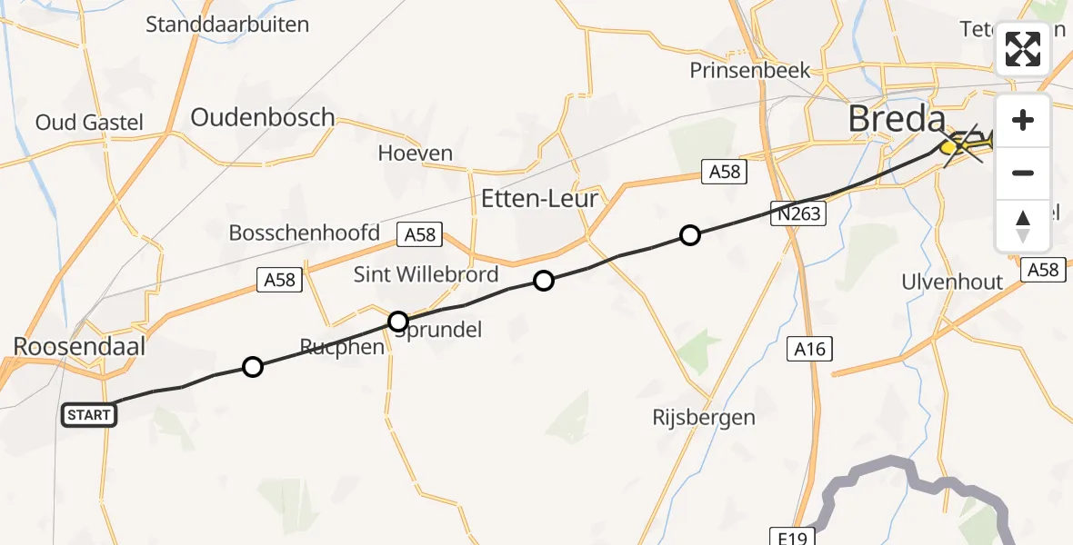 Routekaart van de vlucht: Lifeliner 2 naar Breda