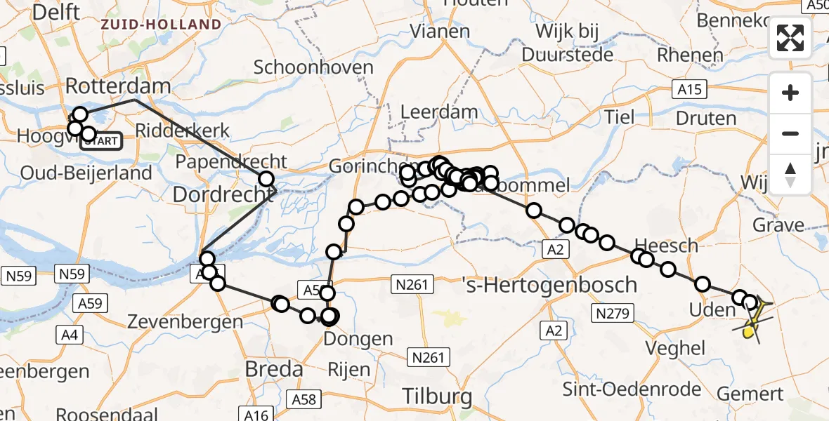 Routekaart van de vlucht: Politieheli naar Vliegbasis Volkel