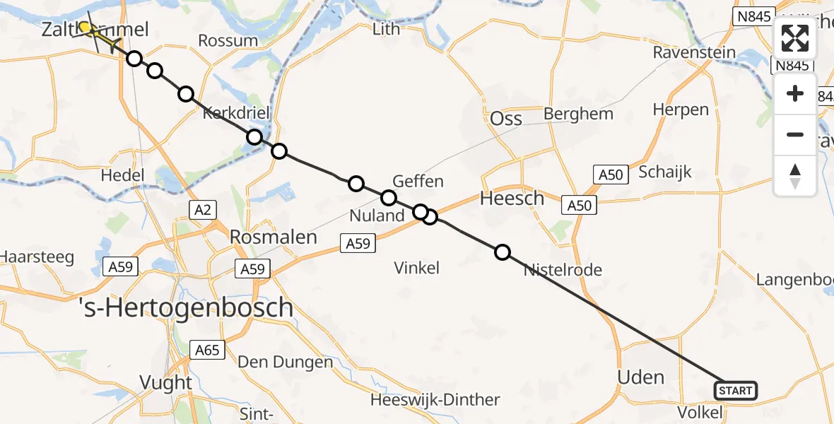 Routekaart van de vlucht: Lifeliner 3 naar Zaltbommel