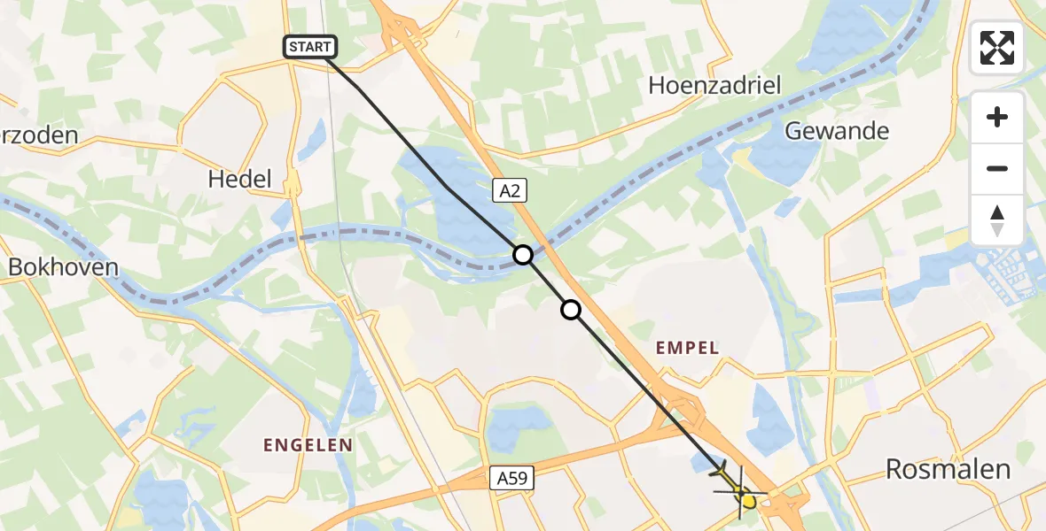 Routekaart van de vlucht: Lifeliner 3 naar 's-Hertogenbosch