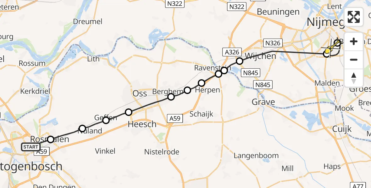 Routekaart van de vlucht: Lifeliner 3 naar Radboud Universitair Medisch Centrum