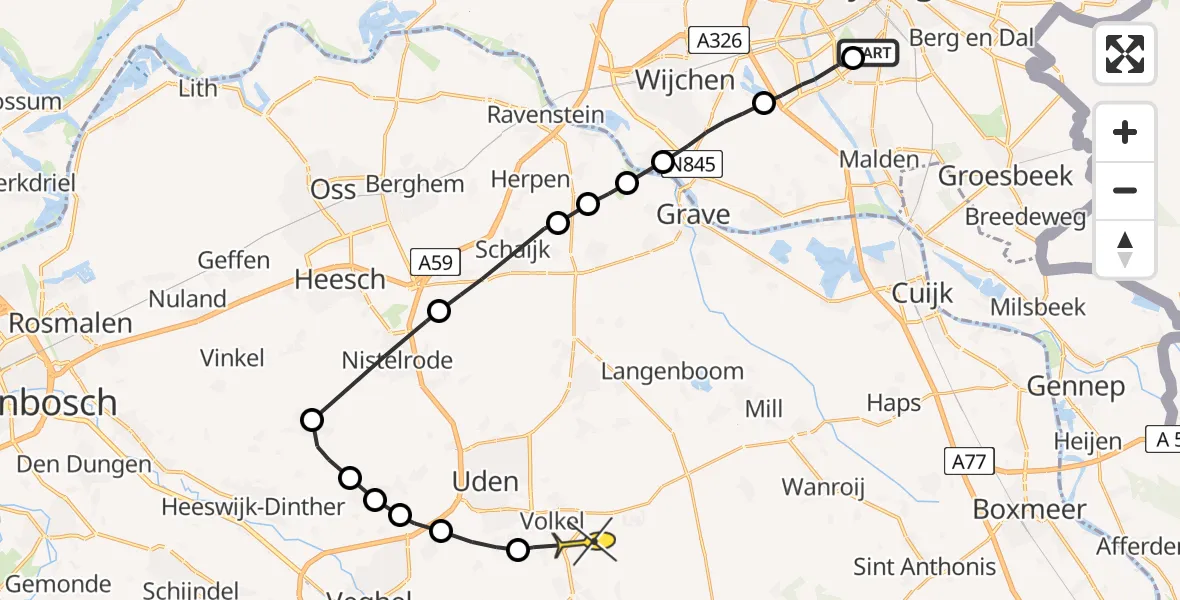 Routekaart van de vlucht: Lifeliner 3 naar Volkel