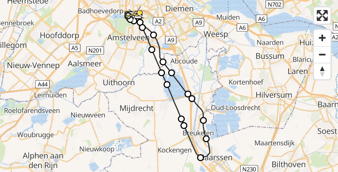 Routekaart van de vlucht: Lifeliner 1 naar VU Medisch Centrum Amsterdam