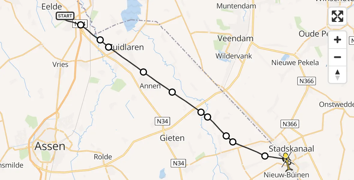 Routekaart van de vlucht: Lifeliner 4 naar Stadskanaal