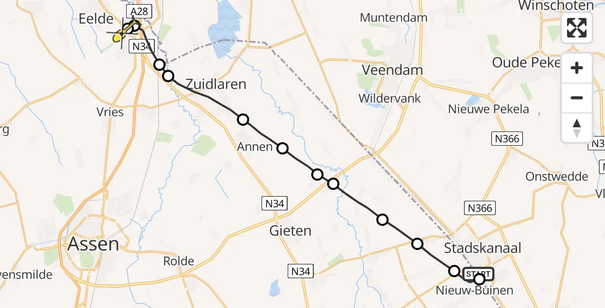 Routekaart van de vlucht: Lifeliner 4 naar Groningen Airport Eelde