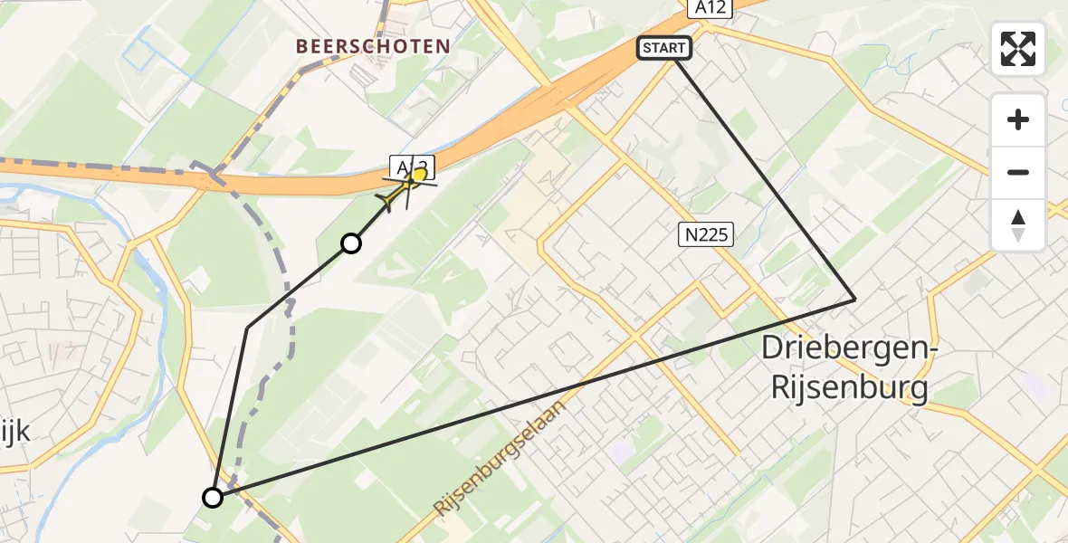 Routekaart van de vlucht: Politiehelikopter naar Driebergen-Rijsenburg