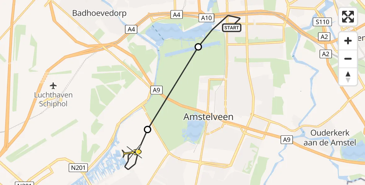 Routekaart van de vlucht: Lifeliner 1 naar Aalsmeer