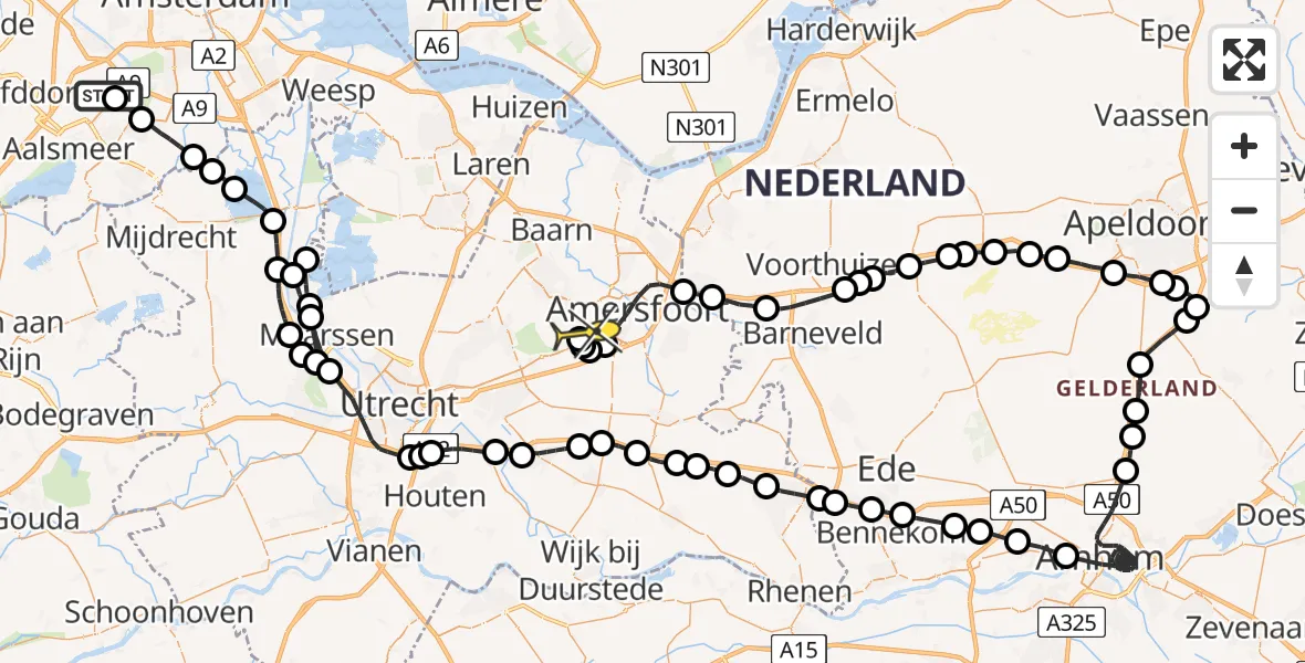 Routekaart van de vlucht: Politieheli naar Soest