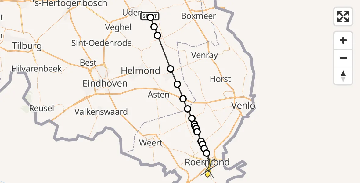 Routekaart van de vlucht: Lifeliner 3 naar Roermond