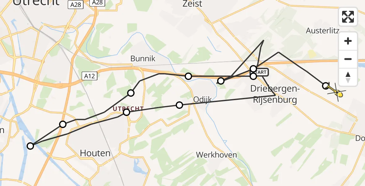 Routekaart van de vlucht: Politieheli naar Doorn