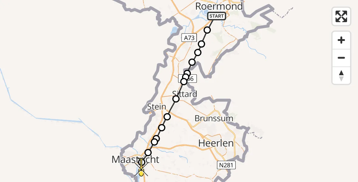 Routekaart van de vlucht: Lifeliner 3 naar Maastricht UMC+