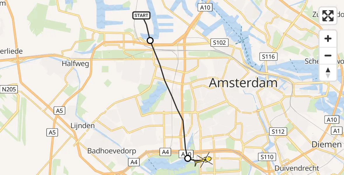 Routekaart van de vlucht: Lifeliner 1 naar VU Medisch Centrum Amsterdam