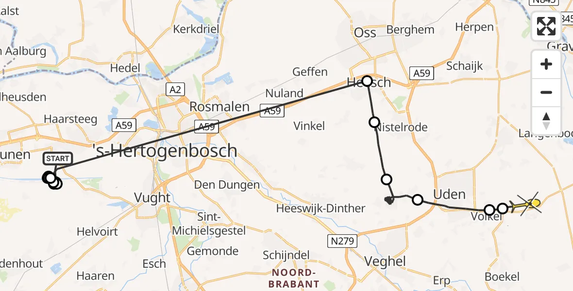 Routekaart van de vlucht: Politieheli naar Vliegbasis Volkel