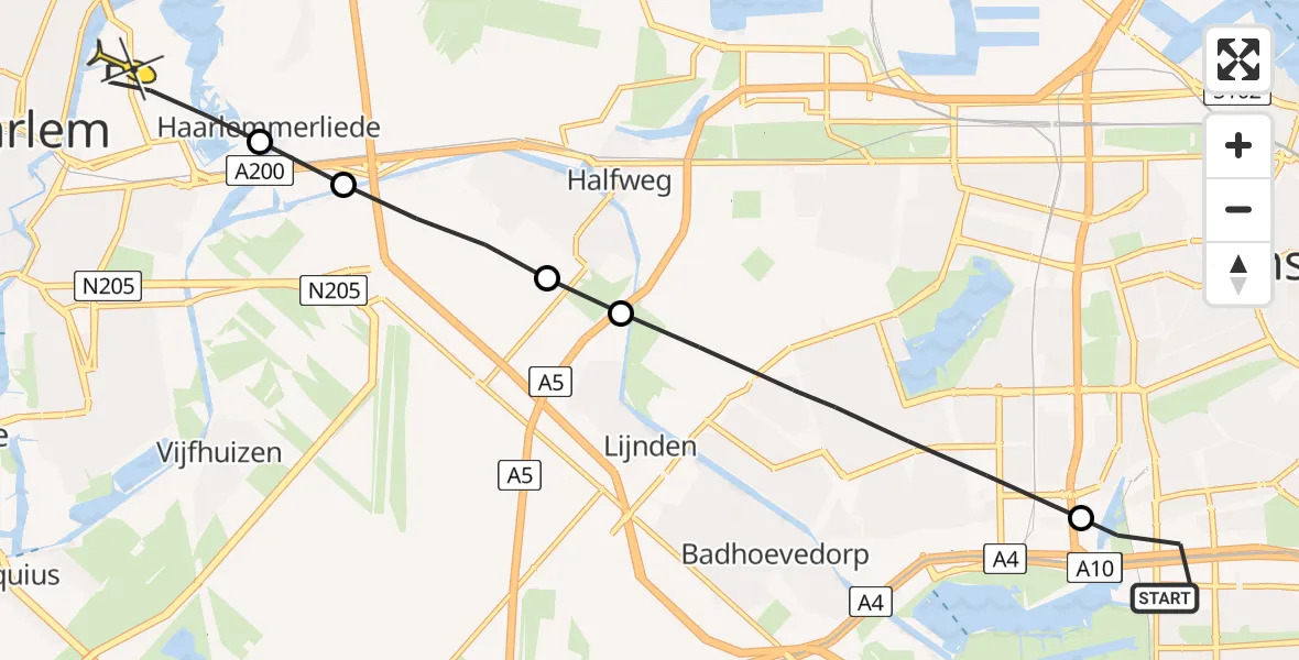 Routekaart van de vlucht: Lifeliner 1 naar Haarlem