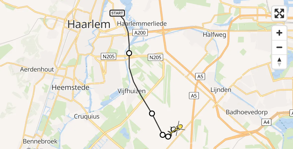 Routekaart van de vlucht: Lifeliner 1 naar Schiphol