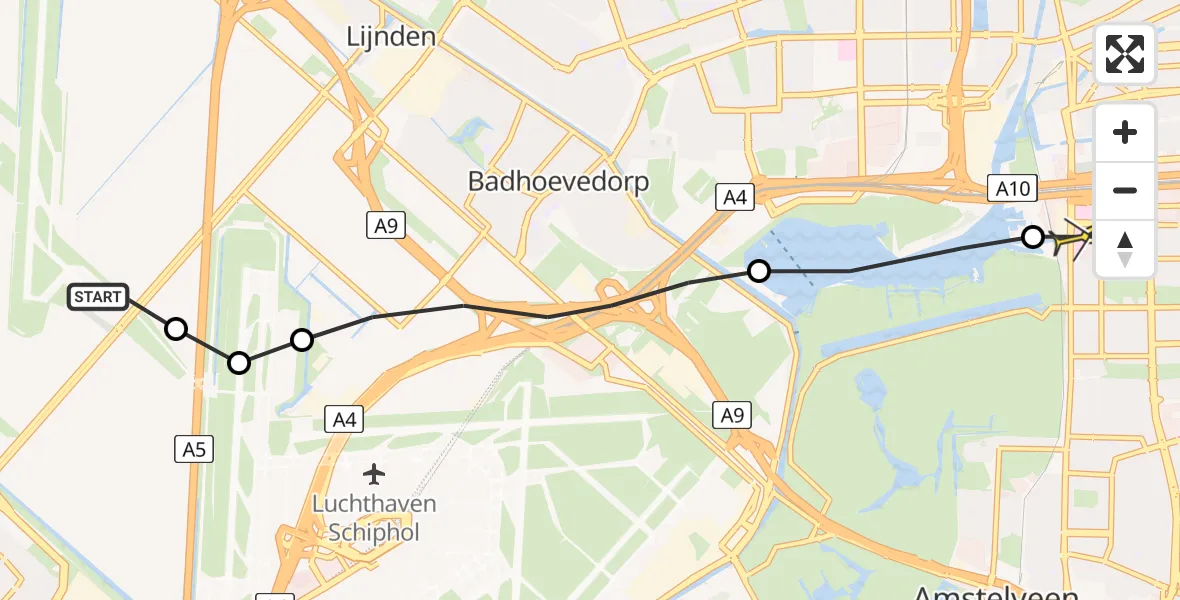 Routekaart van de vlucht: Lifeliner 1 naar VU Medisch Centrum Amsterdam