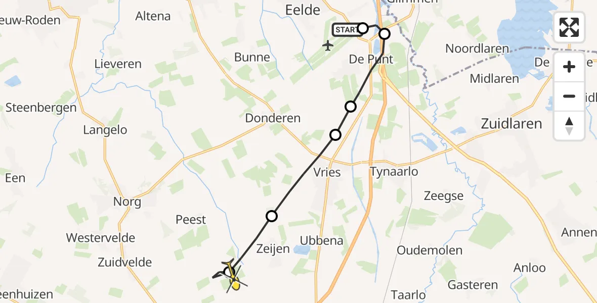 Routekaart van de vlucht: Lifeliner 4 naar Zeijerveld