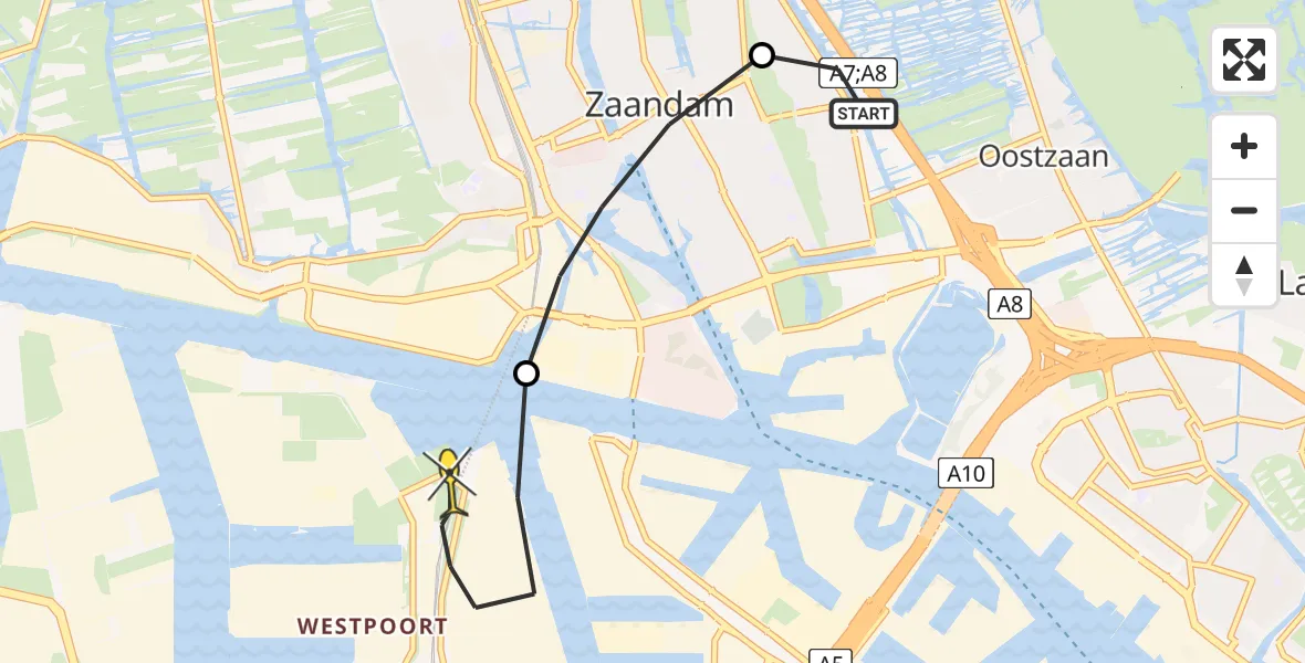 Routekaart van de vlucht: Lifeliner 2 naar Amsterdam Heliport