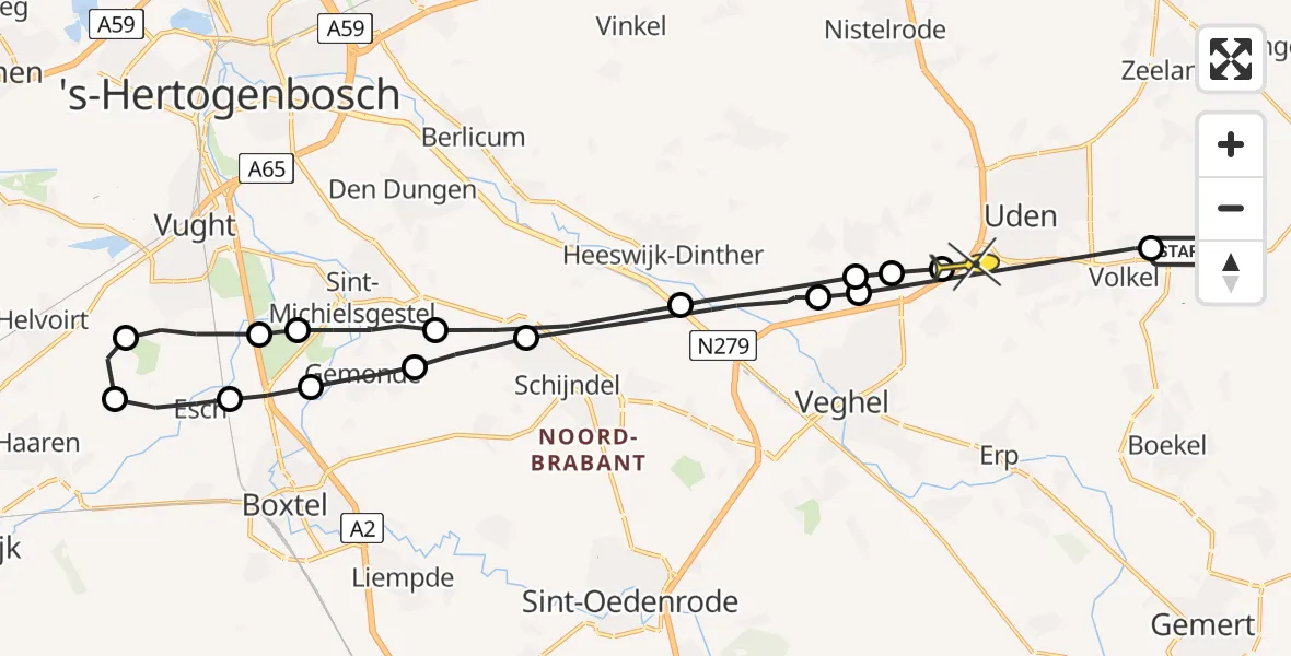 Routekaart van de vlucht: Lifeliner 3 naar Uden