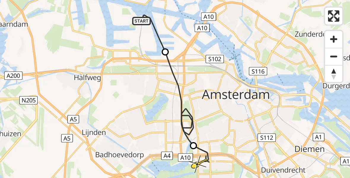 Routekaart van de vlucht: Lifeliner 2 naar VU Medisch Centrum Amsterdam