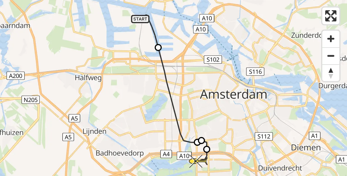 Routekaart van de vlucht: Lifeliner 1 naar VU Medisch Centrum Amsterdam