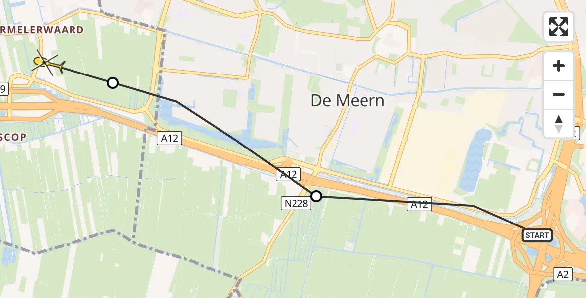 Routekaart van de vlucht: Politiehelikopter naar Harmelen