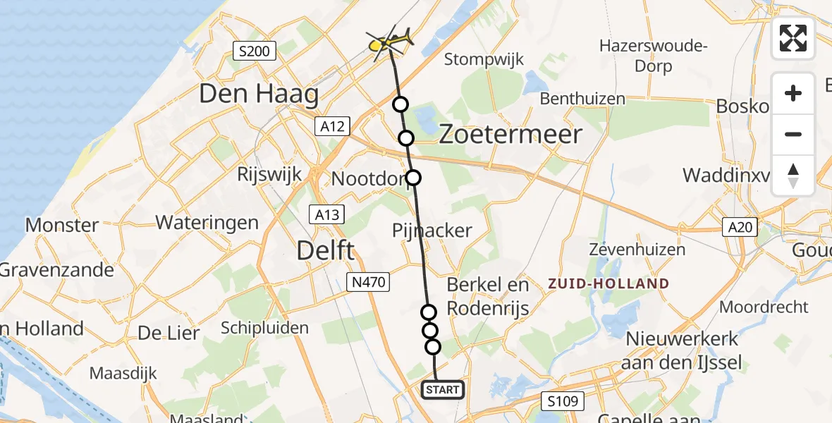 Routekaart van de vlucht: Lifeliner 2 naar Leidschendam