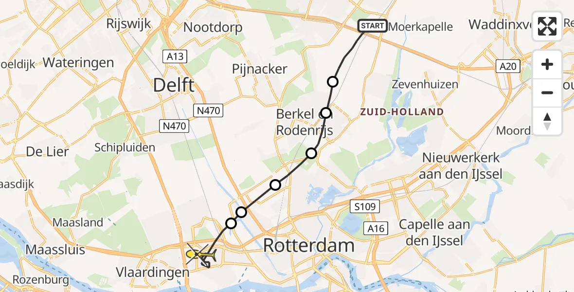 Routekaart van de vlucht: Lifeliner 2 naar Schiedam