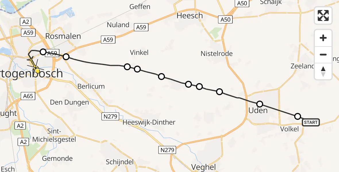 Routekaart van de vlucht: Lifeliner 3 naar 's-Hertogenbosch