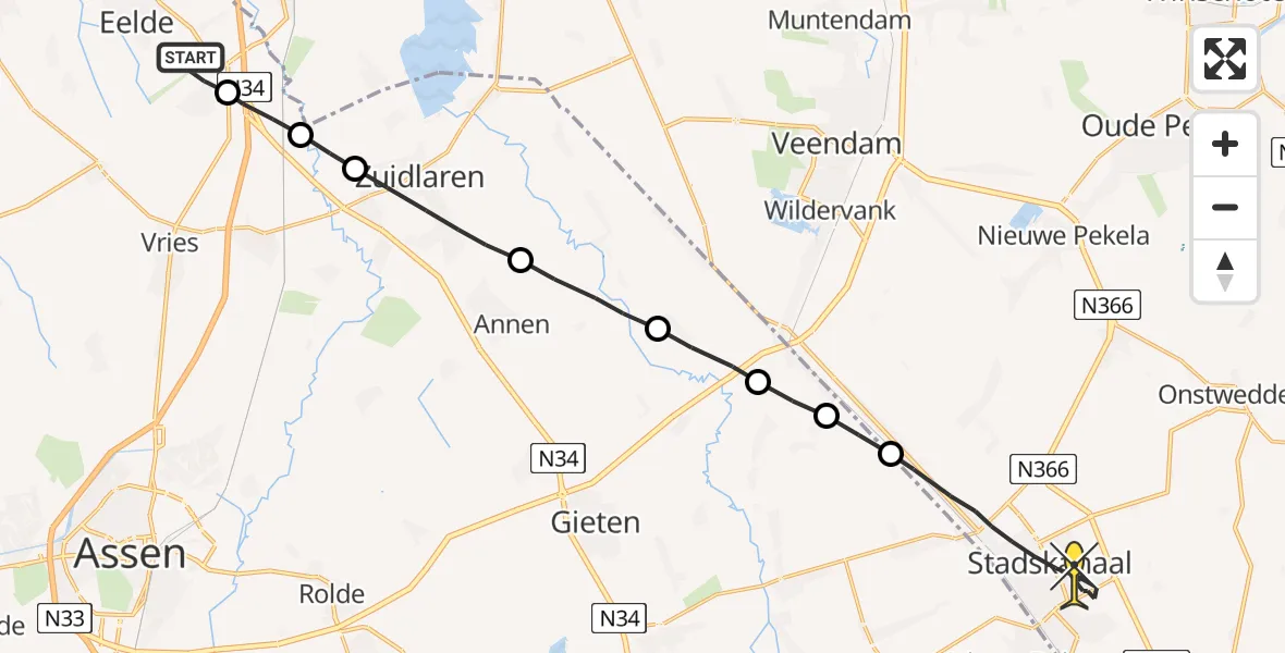 Routekaart van de vlucht: Lifeliner 4 naar Stadskanaal