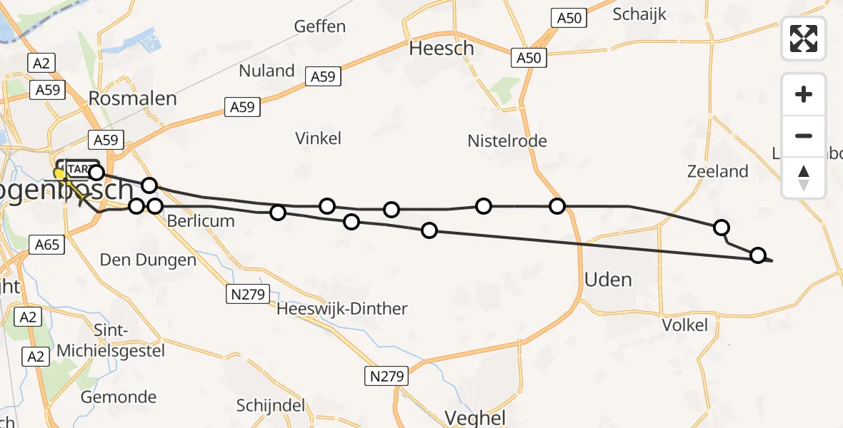 Routekaart van de vlucht: Lifeliner 3 naar 's-Hertogenbosch