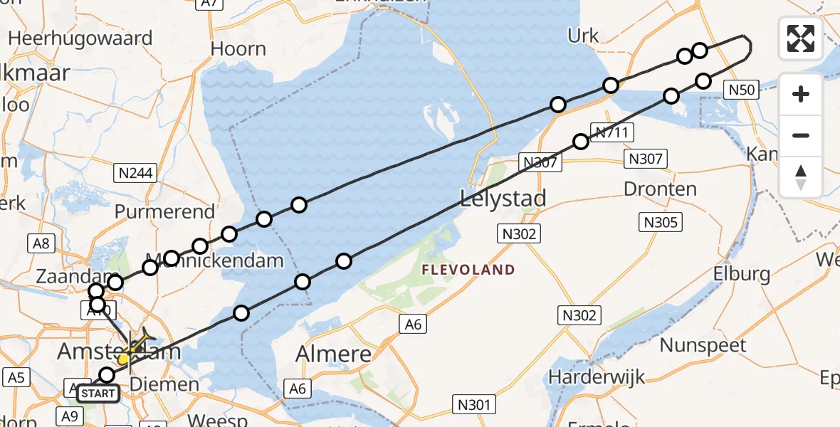 Routekaart van de vlucht: Lifeliner 1 naar Amsterdam