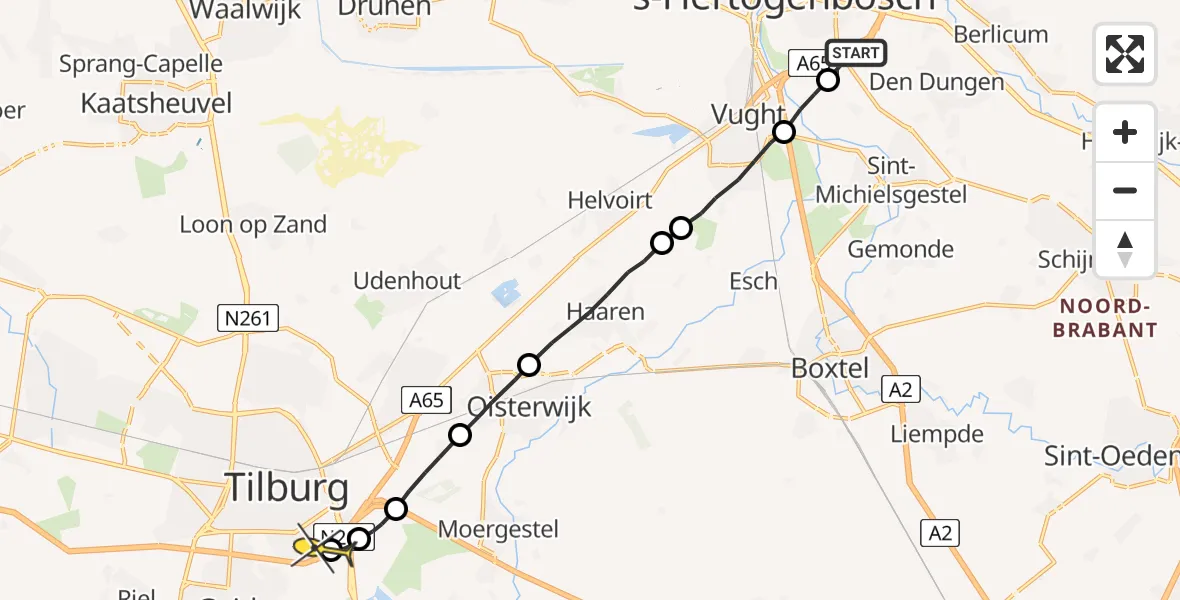 Routekaart van de vlucht: Lifeliner 3 naar Tilburg