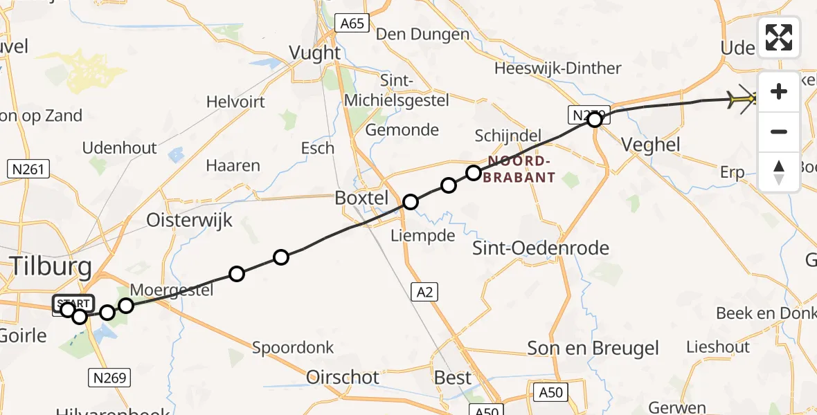 Routekaart van de vlucht: Lifeliner 3 naar Uden