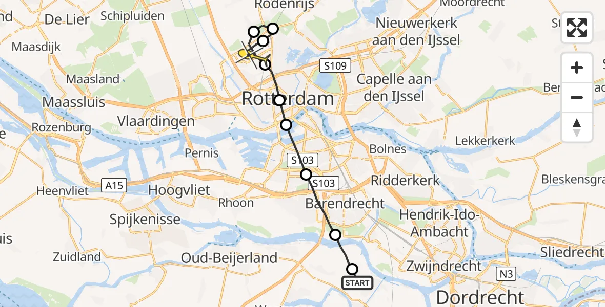 Routekaart van de vlucht: Lifeliner 2 naar Rotterdam The Hague Airport