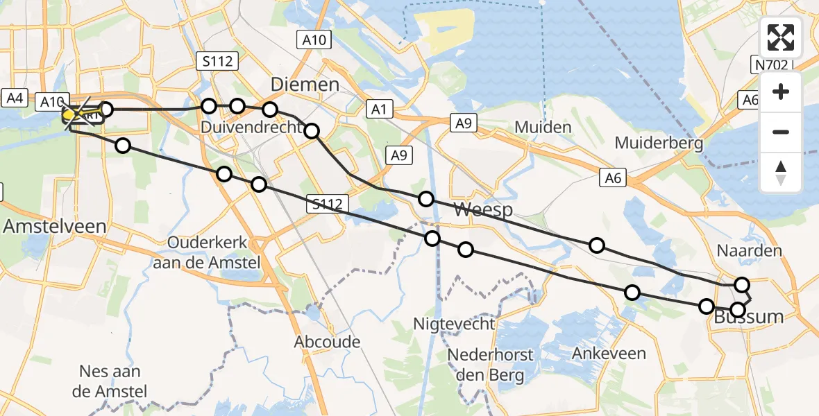 Routekaart van de vlucht: Lifeliner 1 naar VU Medisch Centrum Amsterdam